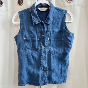 Vtg LL Bean Womens Linen Vest Large Western Top Woven Cowgirl Boho Grunge 19322x